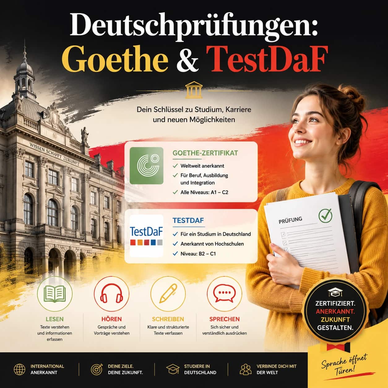 نکات طلایی قبولی در آزمون‌های زبان آلمانی Goethe و TestDaF