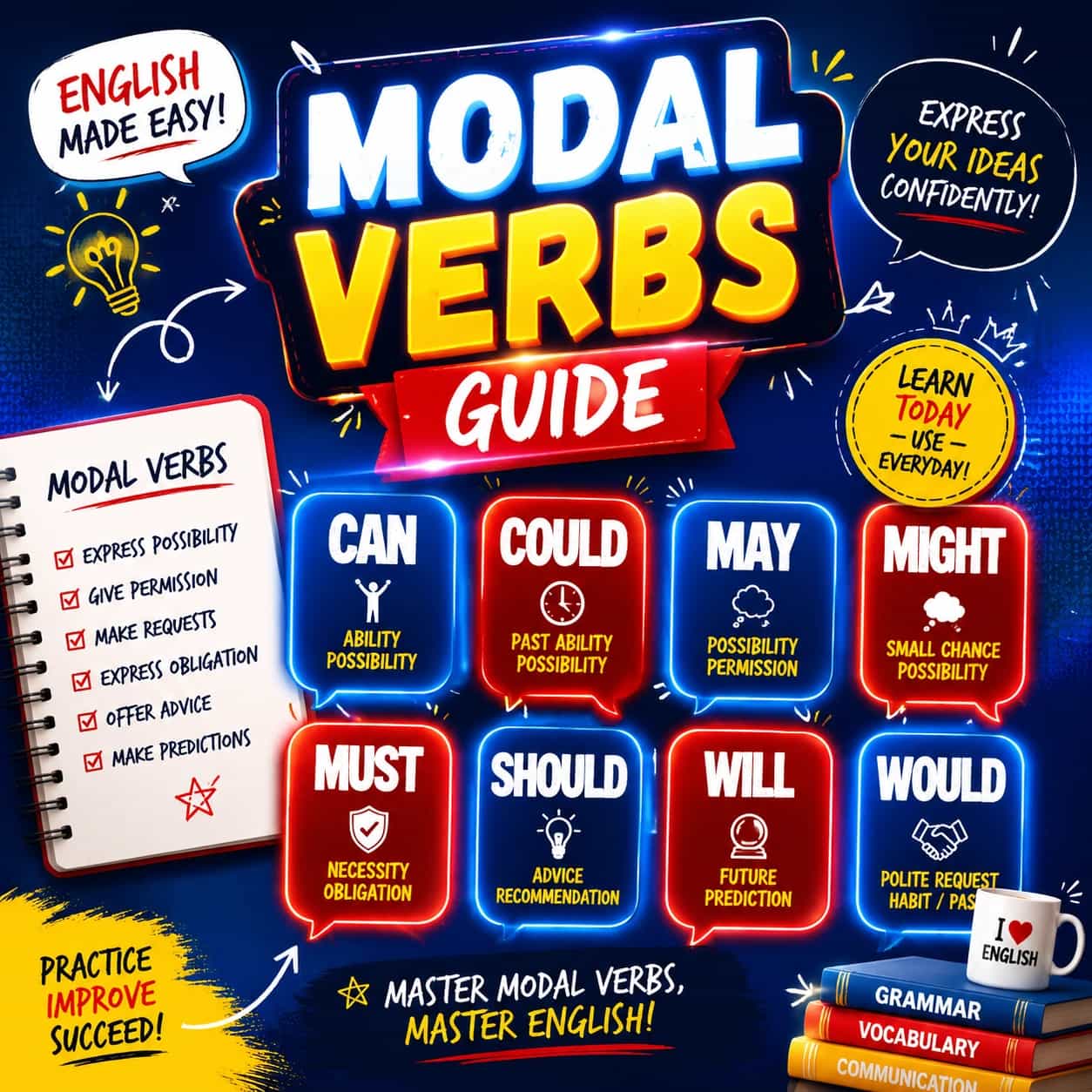 راهنمای جامع افعال معین (Modal Verbs) در زبان انگلیسی
