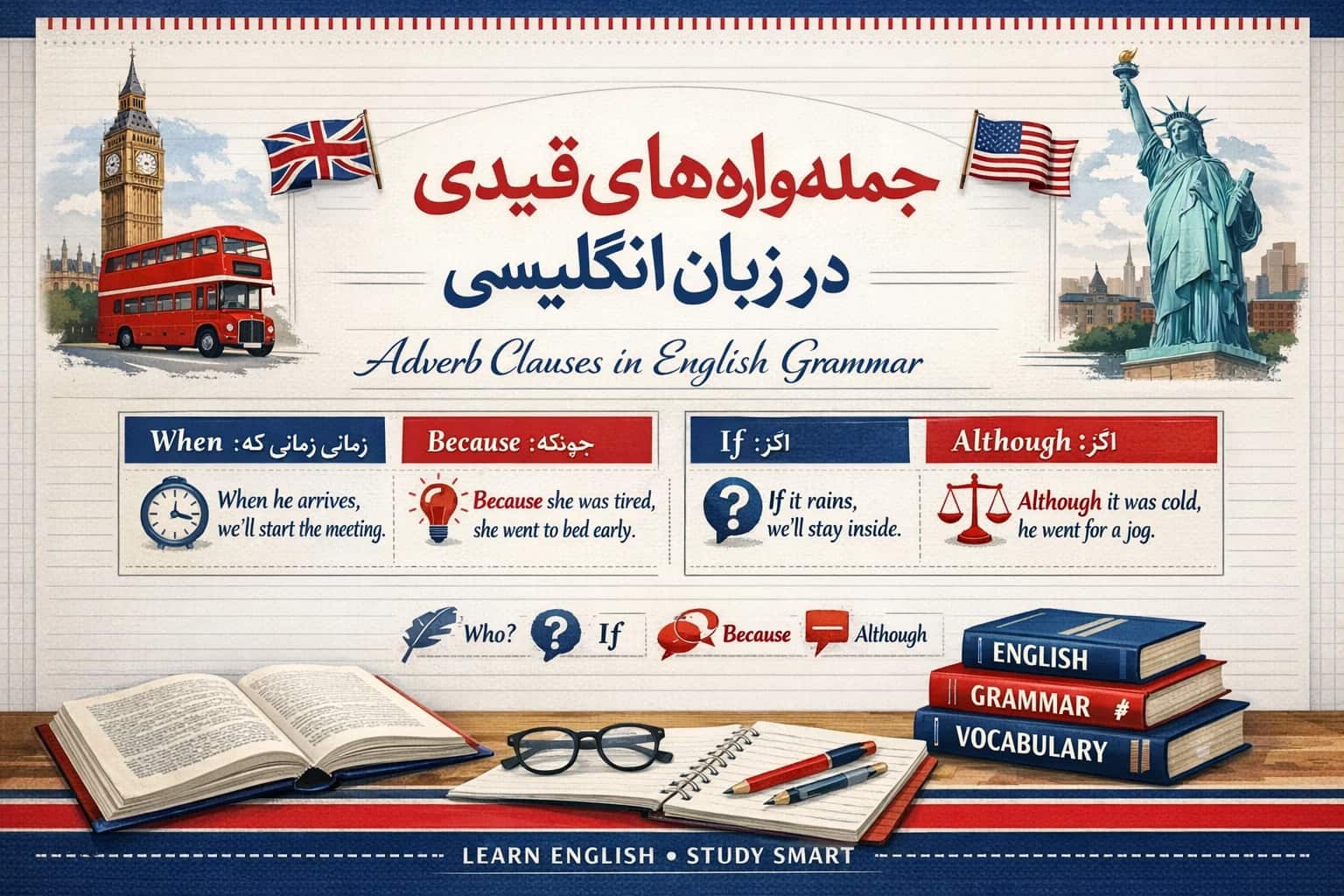 گرامر جمله واره های قیدی (Adverb Clauses) در زبان انگلیسی