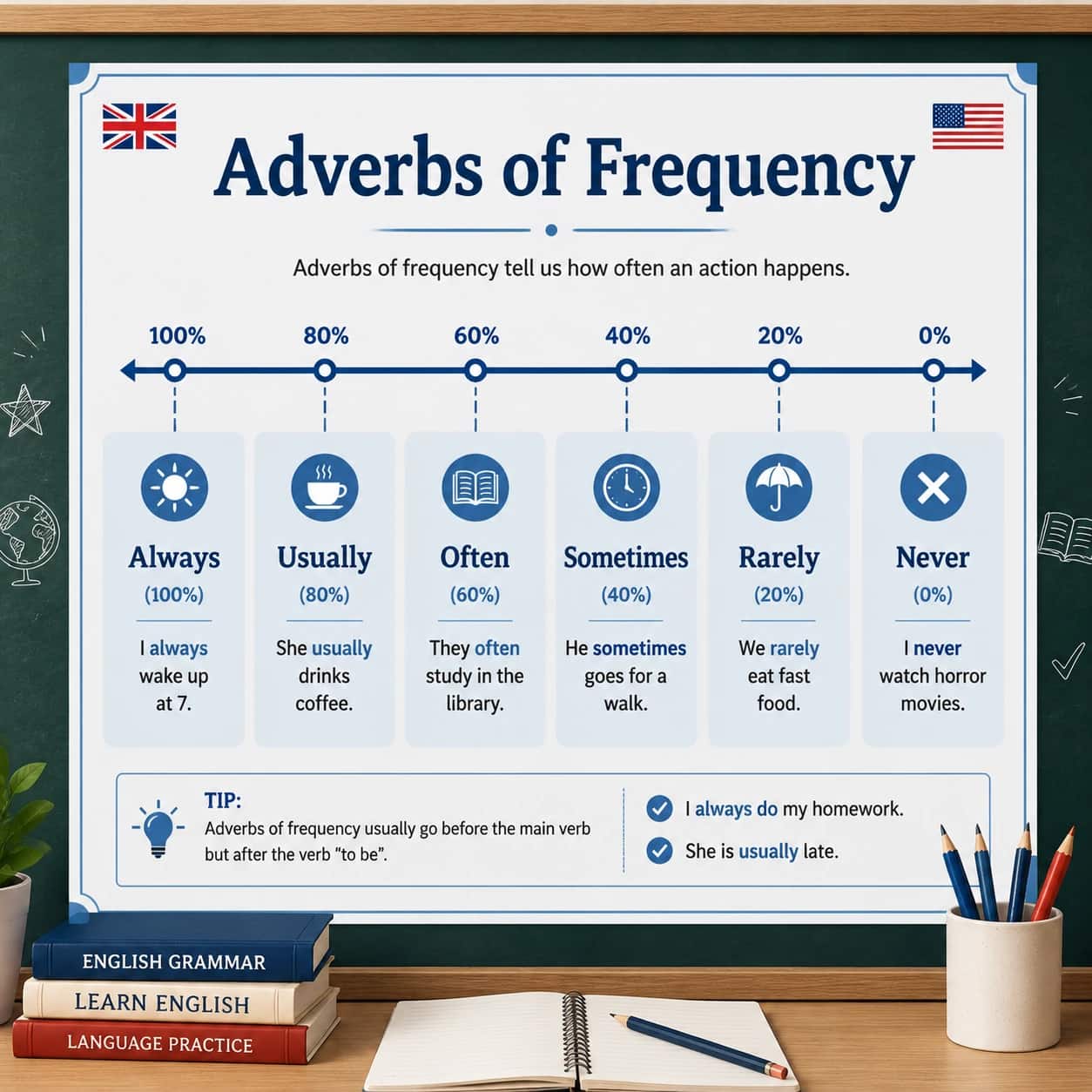 آموزش قیدهای تکرار در انگلیسی (Adverbs of Frequency)