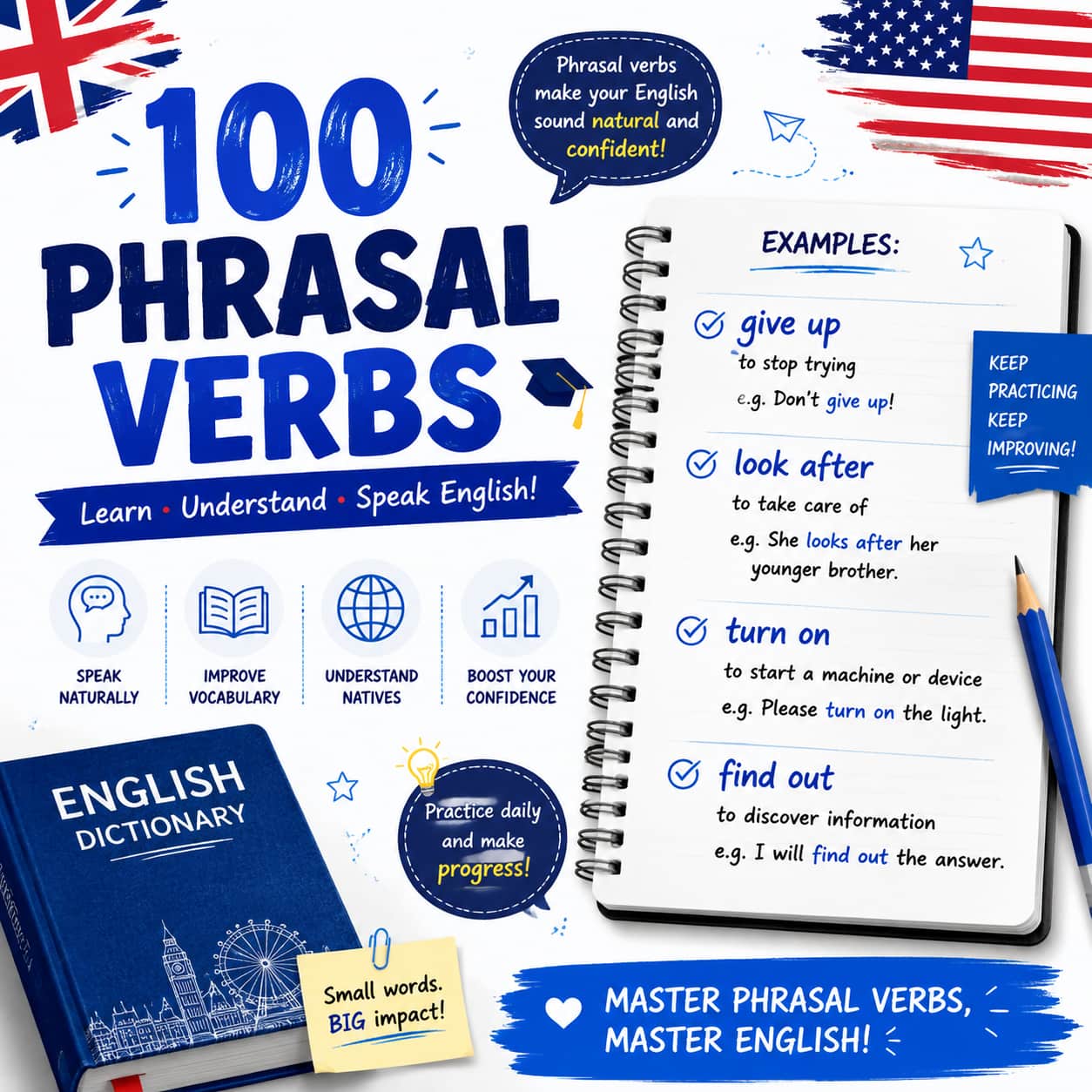 100 Phrasal Verbs (افعال عبارتی) پرکاربرد در زبان انگلیسی