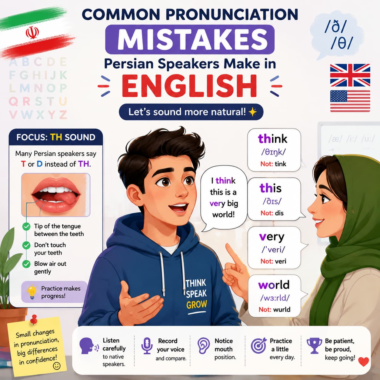 اشتباهات رایج ایرانی‌ها در تلفظ کلمات انگلیسی