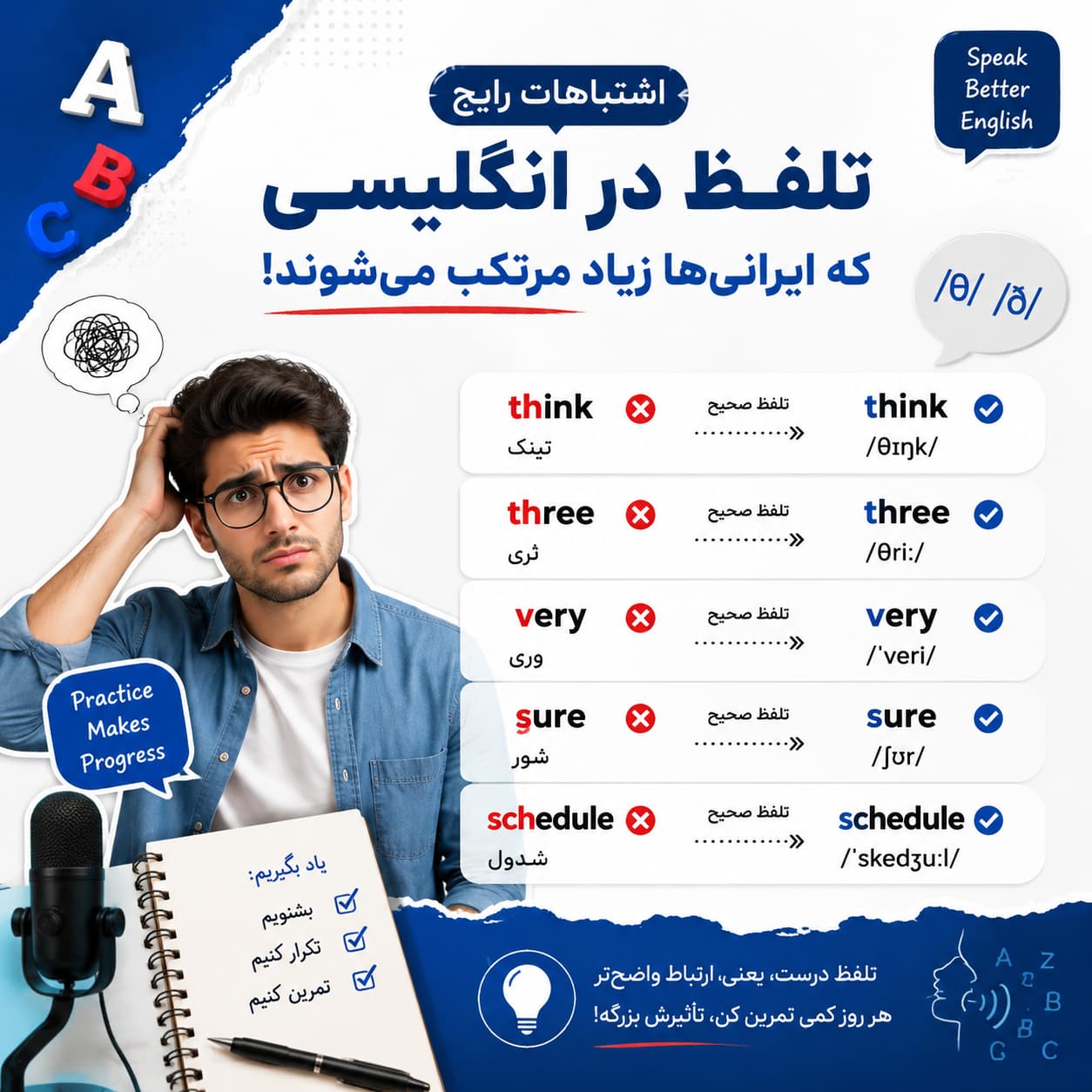 اشتباهات رایج ایرانی‌ها در تلفظ کلمات انگلیسی