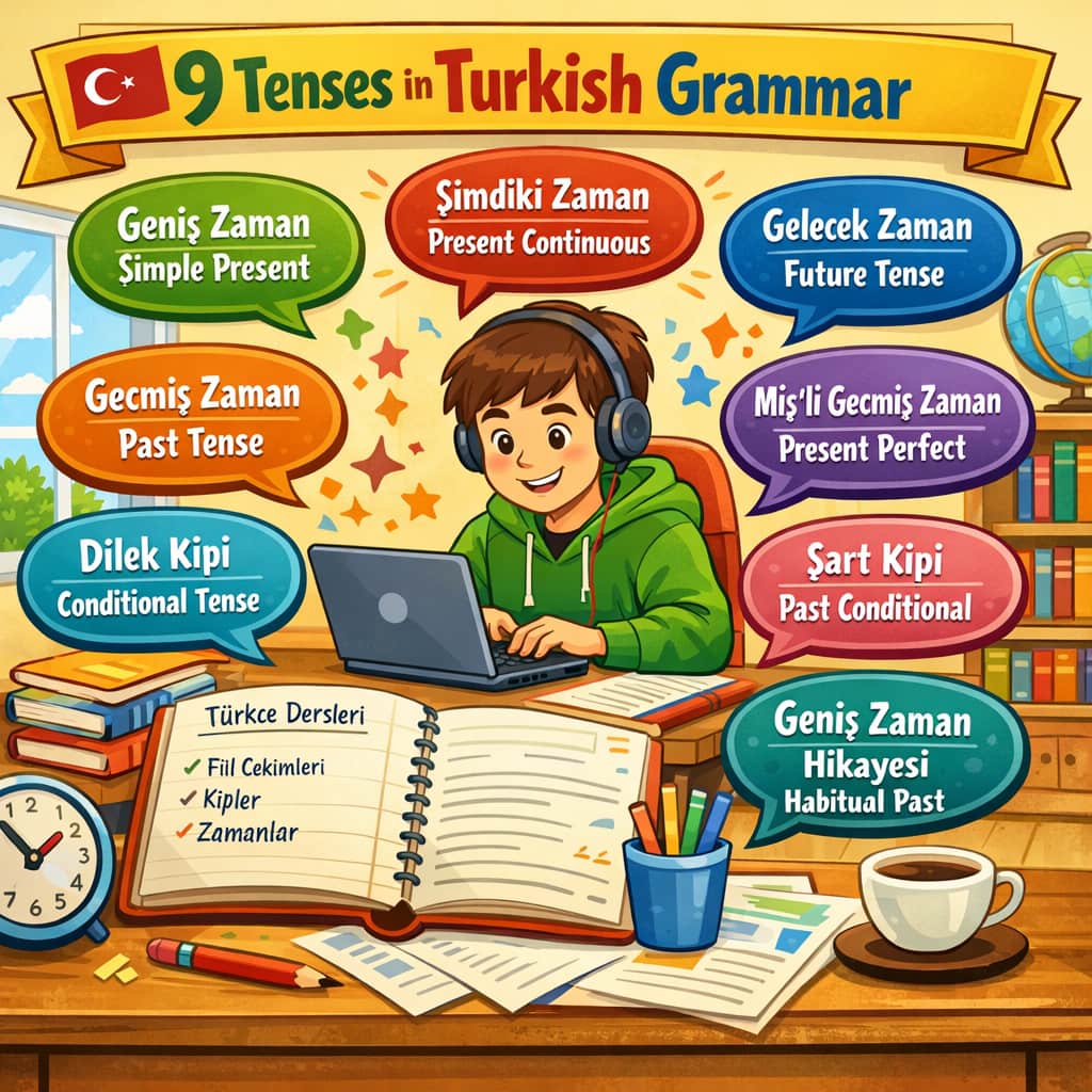 یادگیری 9 زمان در گرامر زبان ترکی استانبولی
