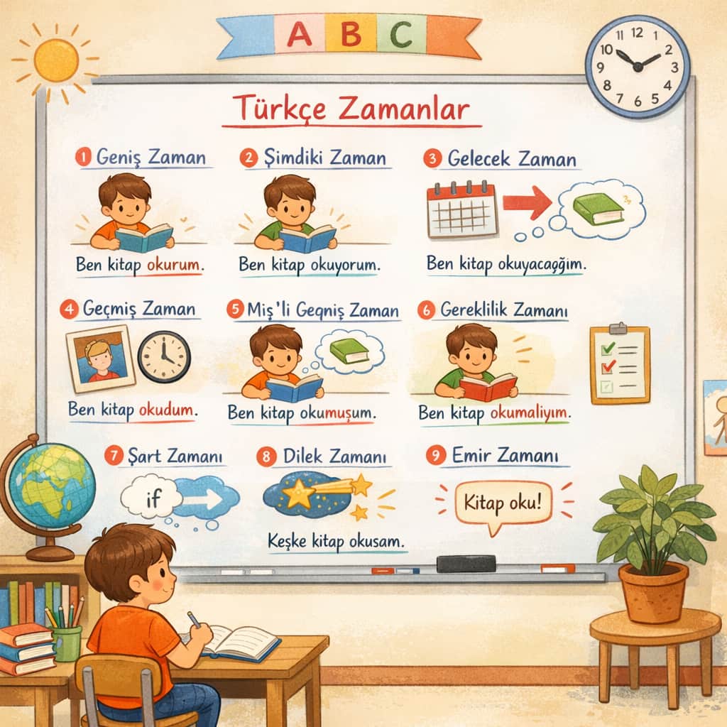 یادگیری 9 زمان در گرامر زبان ترکی استانبولی
