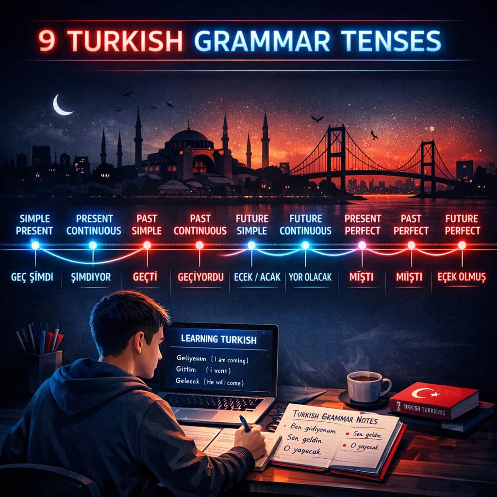 یادگیری 9 زمان در گرامر زبان ترکی استانبولی