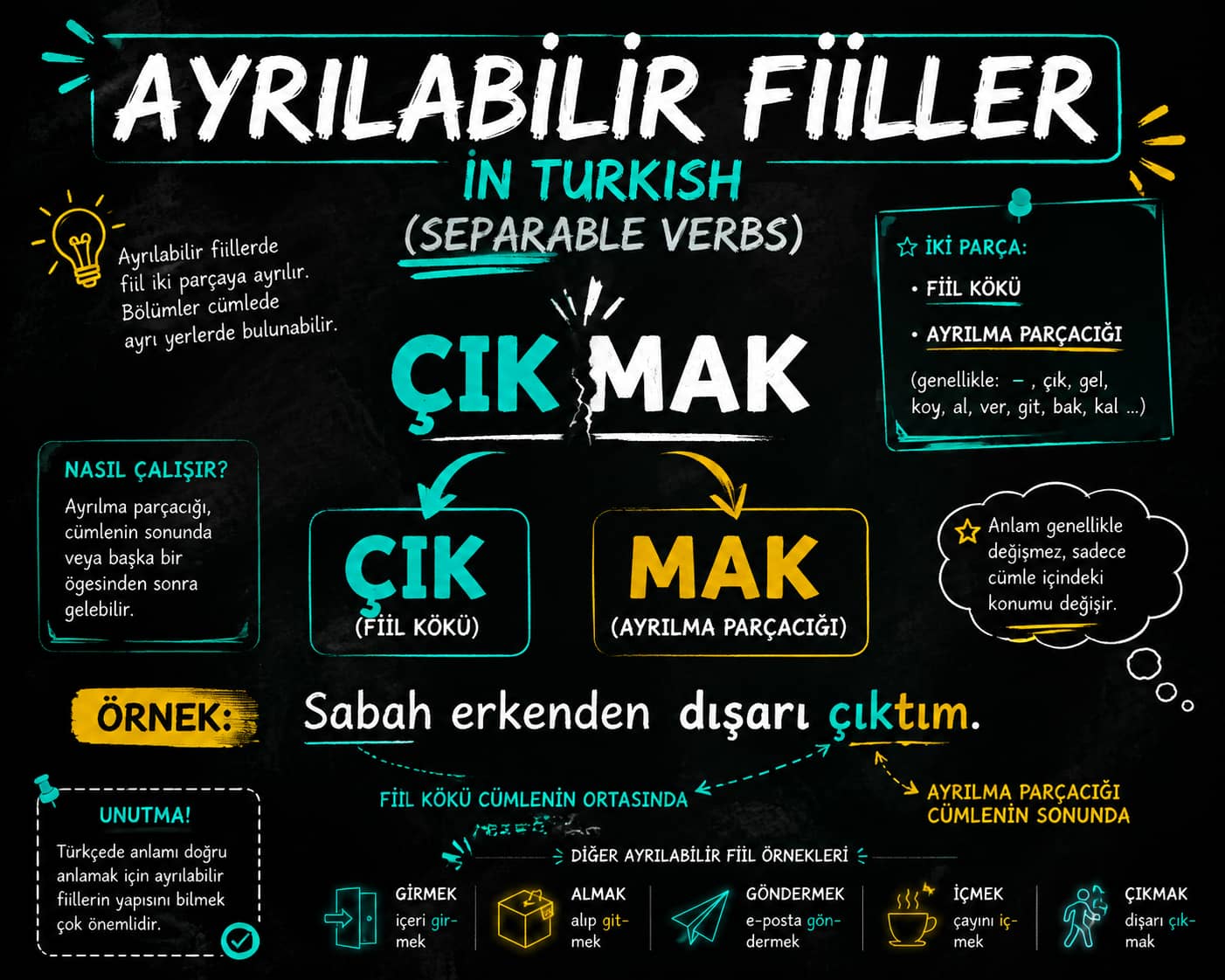 افعال جداشدنی (Ayrılabilir Fiiller) در زبان ترکی استانبولی