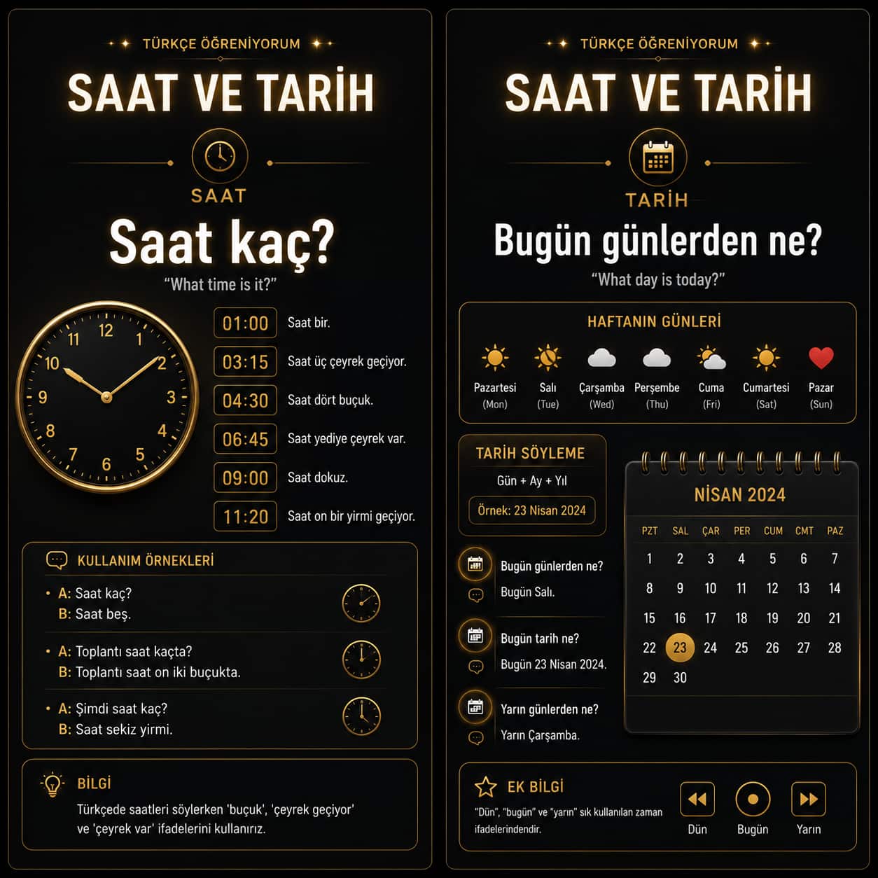 ساعت و تاریخ در زبان ترکی استانبولی