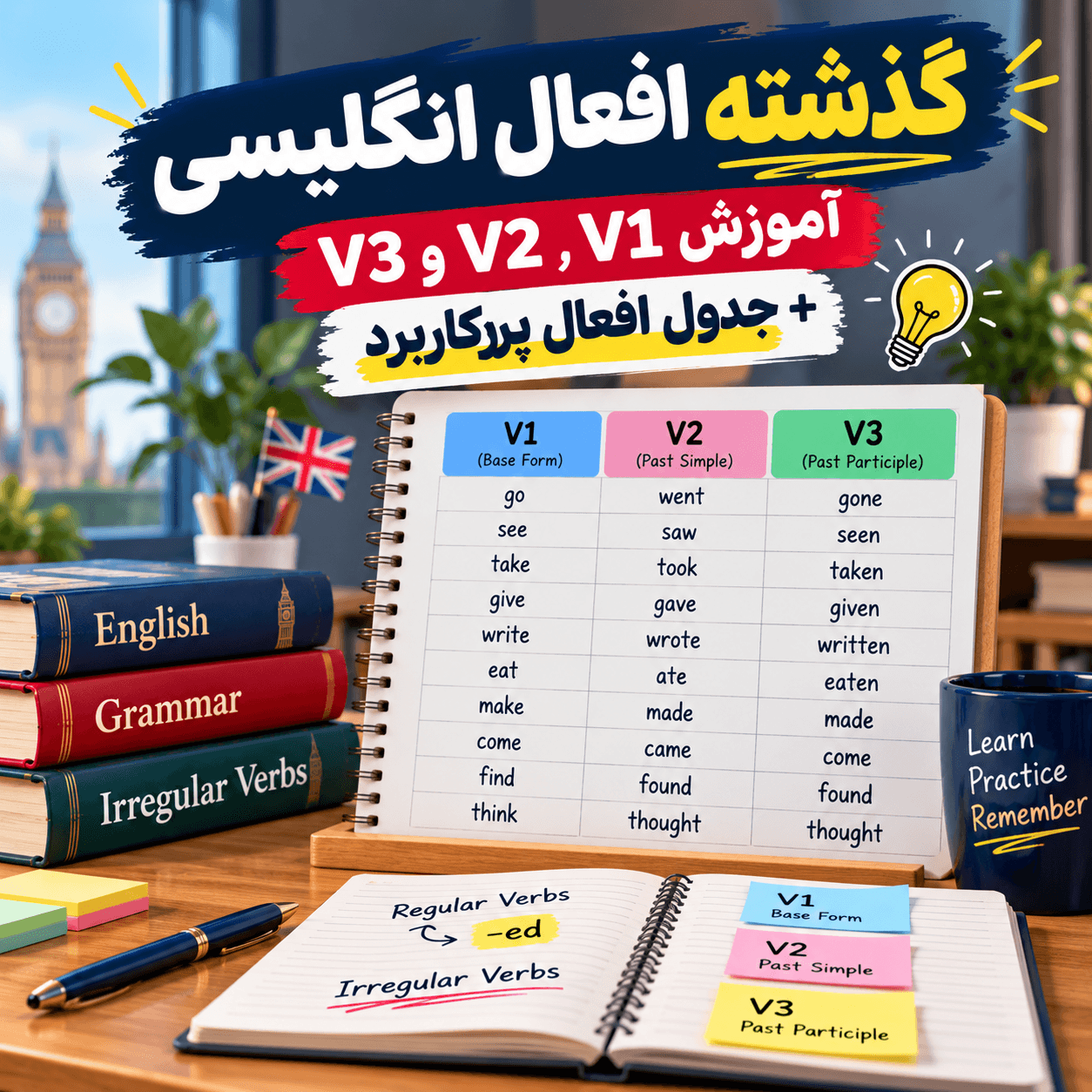 جدول افعال پرکاربرد انگلیسی با V2 و V3.png